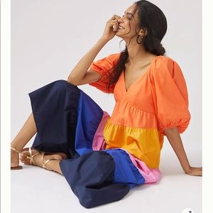 Farm Rio Tiered Color Blocked Women’s Maxi Dress NWT Size Large